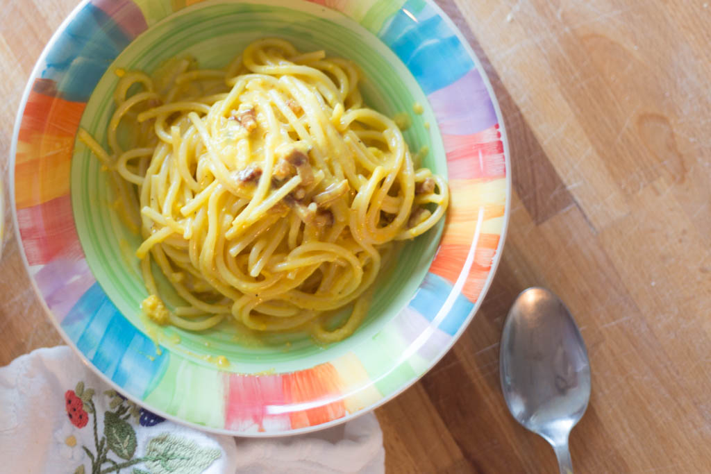 Pasta alla carbonara di Casa Norcini con guanciale al pepe nero di Norcia